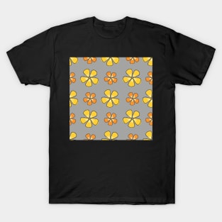 Doodle orange and yellow Hibiscus flowers on gray background T-Shirt